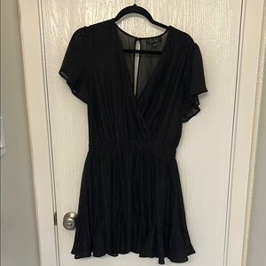 Lulu's Black Ruffled Mini Sundress with Plunge Neckline